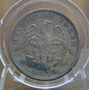 1815 Canadian Half Penny Bank Token - XF (Extremely Fine) Condition - Seated Britannia, Spread Eagle Canada Bank Token 1815