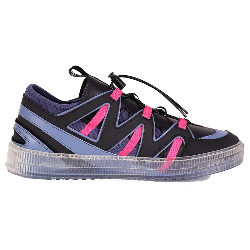 43 US 9 NEW $500 ROBERTO CAVALLI Mens Black Blue Pink MODERN Low Top SNEAKERS