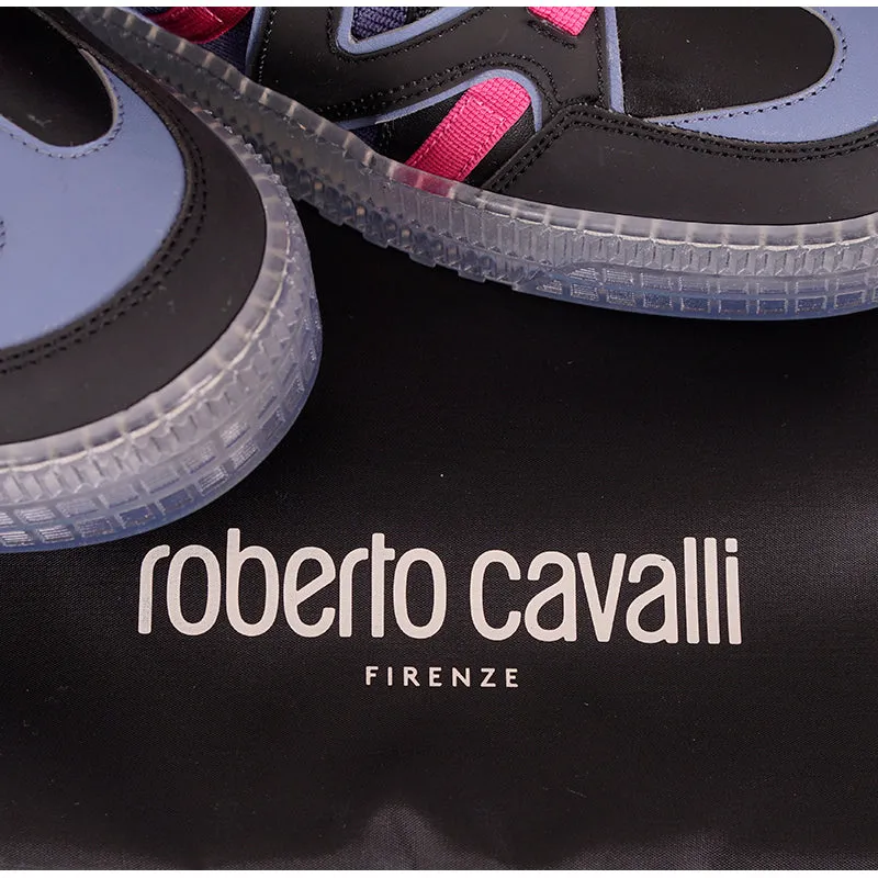 43 US 9 NEW $500 ROBERTO CAVALLI Mens Black Blue Pink MODERN Low Top SNEAKERS