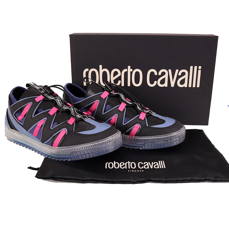 43 US 9 NEW $500 ROBERTO CAVALLI Mens Black Blue Pink MODERN Low Top SNEAKERS