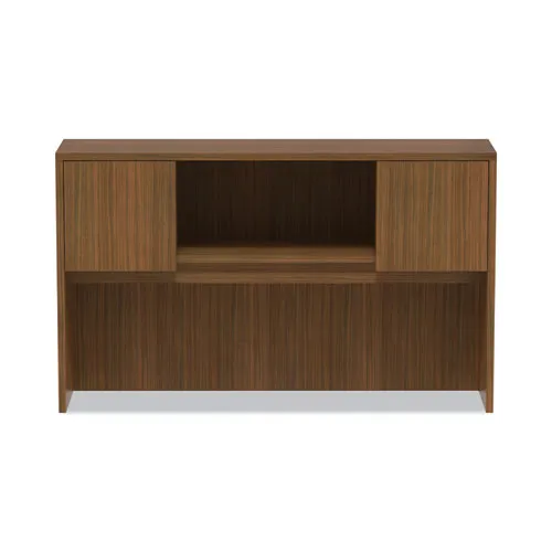 Alera Valencia Series Hutch With Doors, 4 Compartments, 58.88w X 15d X 35.38h, Modern Walnut