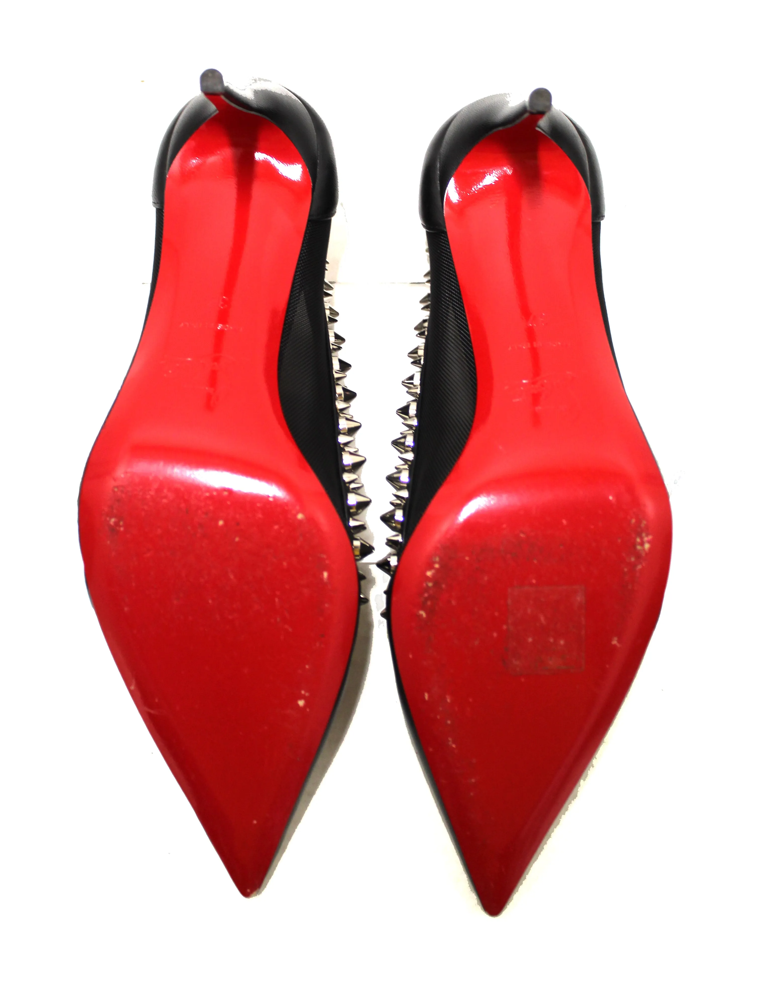 Authentic Christian Louboutin Black Galativi Spikes Pointed Toe Stiletto Heel size 37