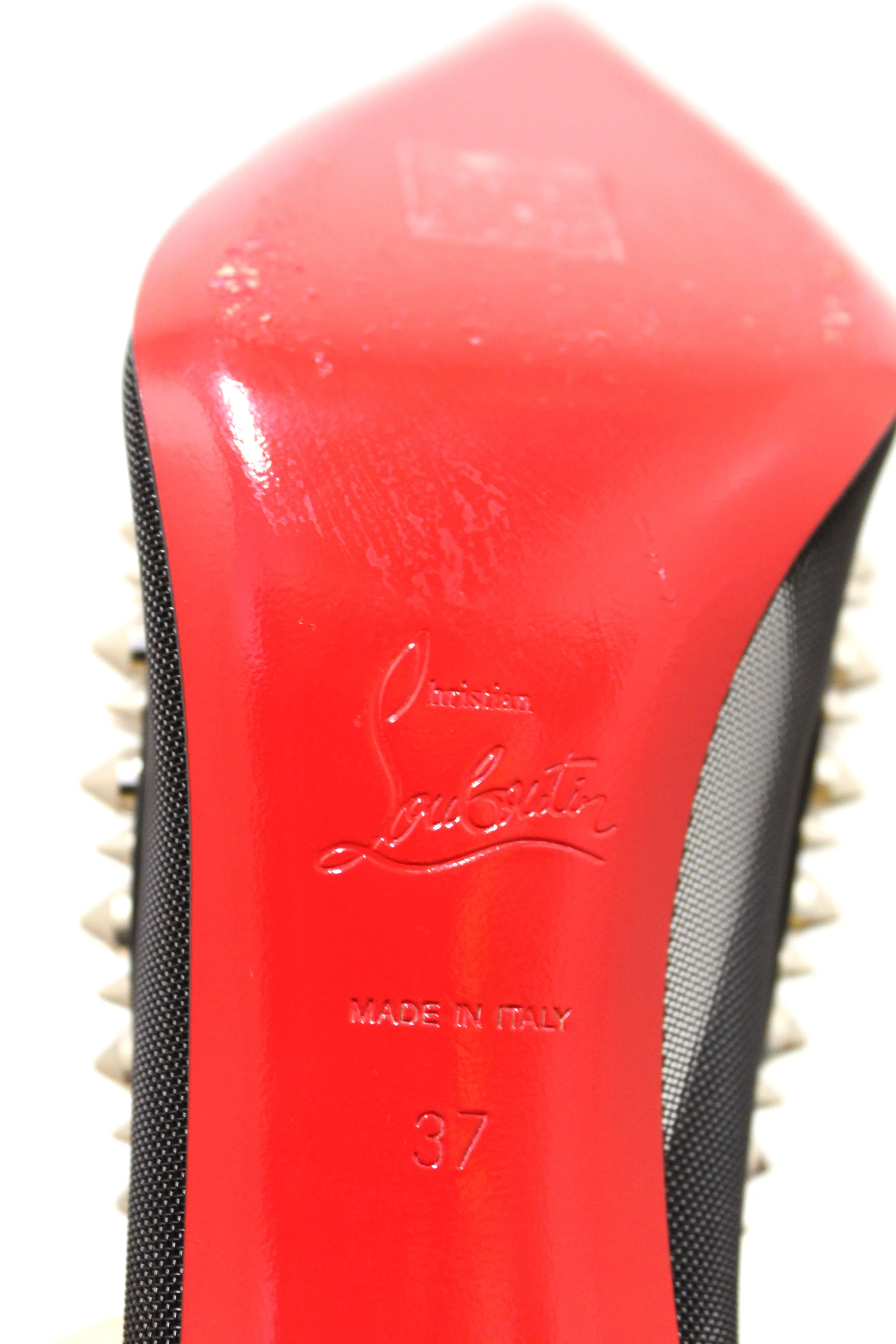 Authentic Christian Louboutin Black Galativi Spikes Pointed Toe Stiletto Heel size 37