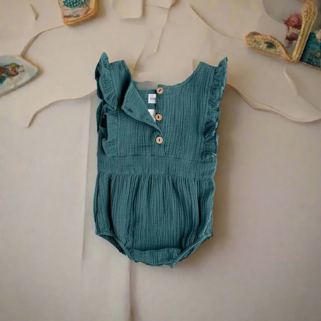 Backless Cotton Romper PEACOCK
