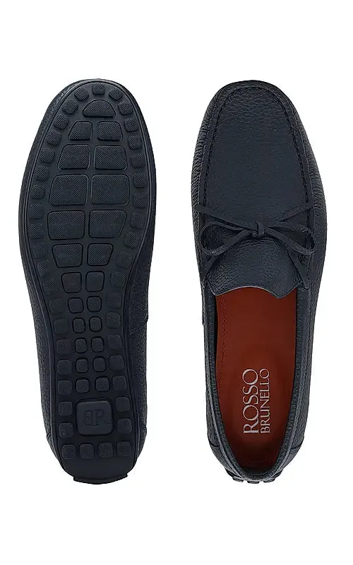 Blue Leather Moccasins With Bow Detail