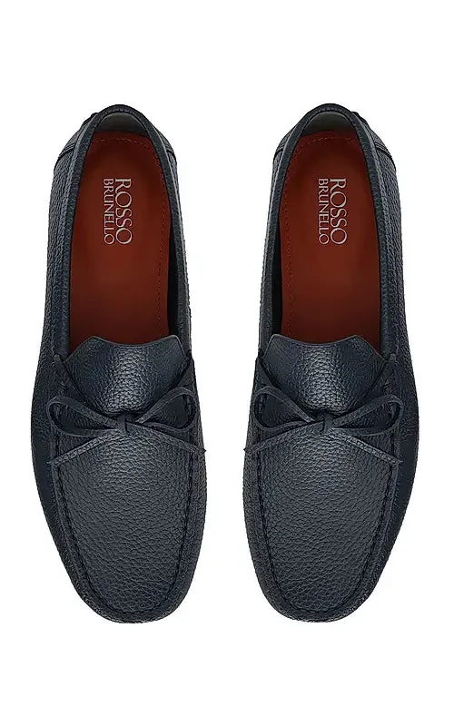 Blue Leather Moccasins With Bow Detail