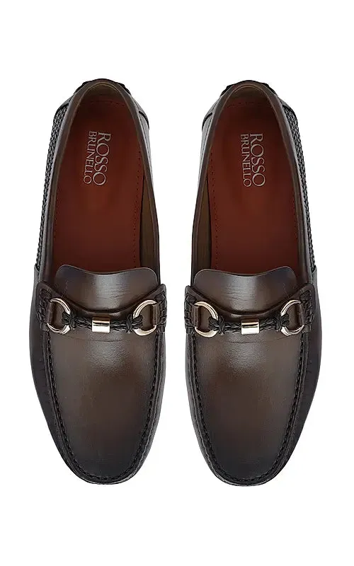 Brown Moccasins With Braided Panel