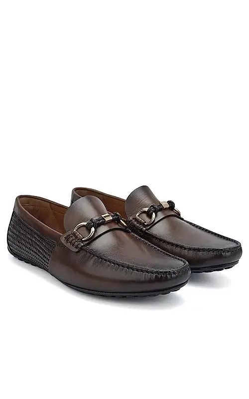 Brown Moccasins With Braided Panel
