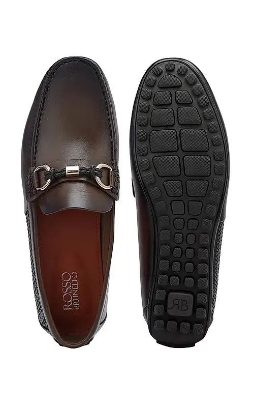 Brown Moccasins With Braided Panel