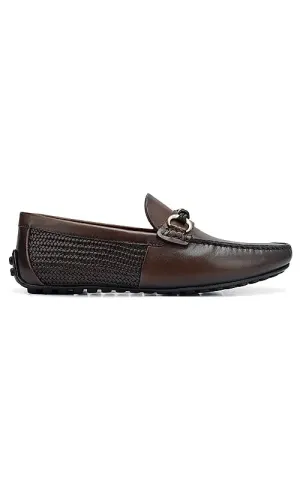 Brown Moccasins With Braided Panel