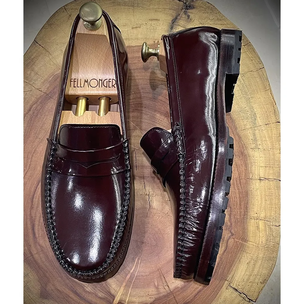 Burgundy Brushed Glossy Classic Moccasins