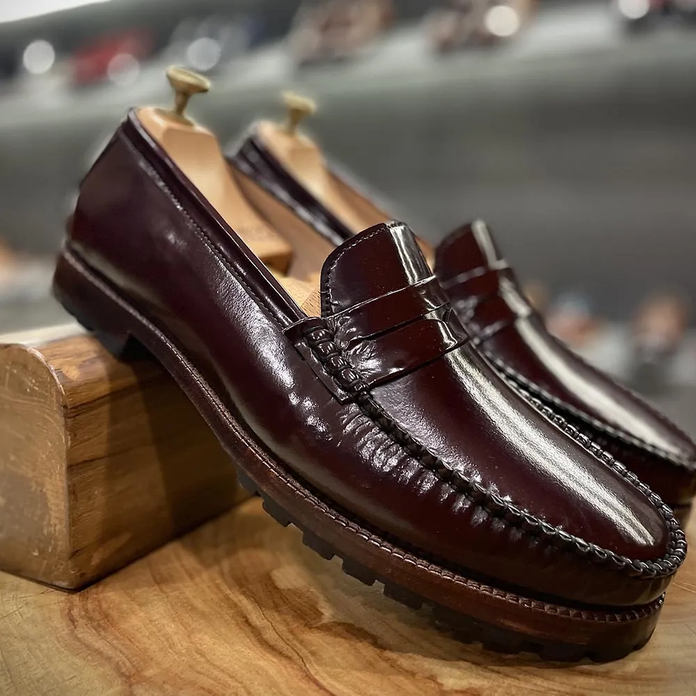 Burgundy Brushed Glossy Classic Moccasins