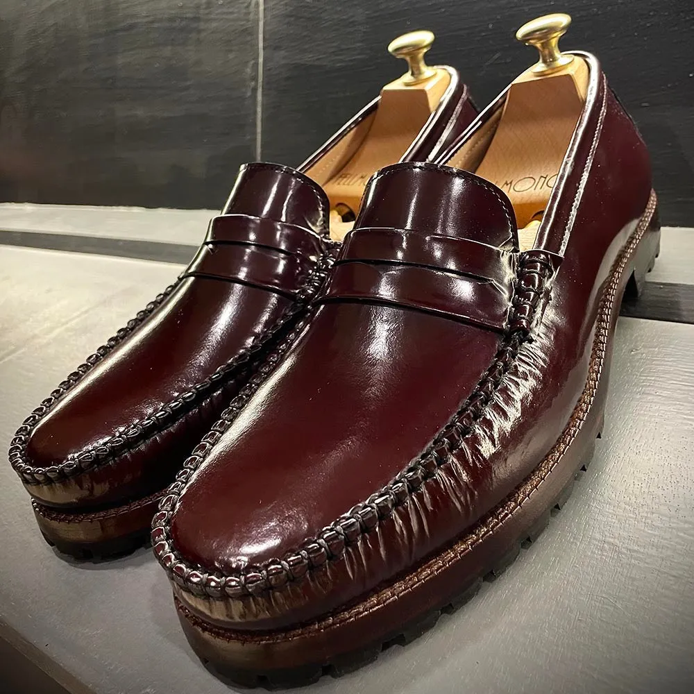 Burgundy Brushed Glossy Classic Moccasins