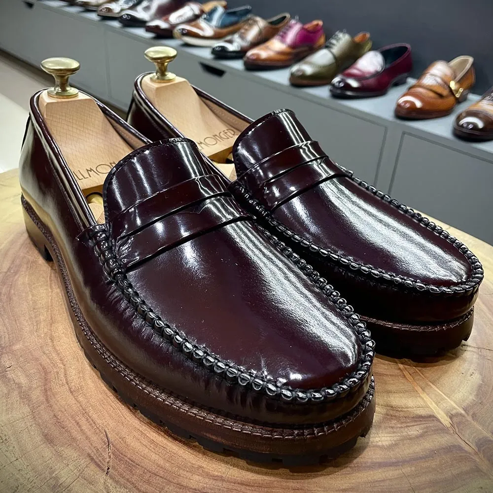 Burgundy Brushed Glossy Classic Moccasins