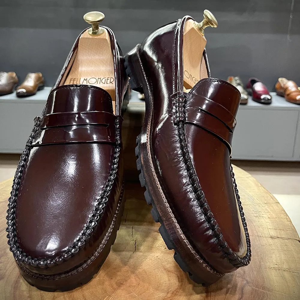 Burgundy Brushed Glossy Classic Moccasins