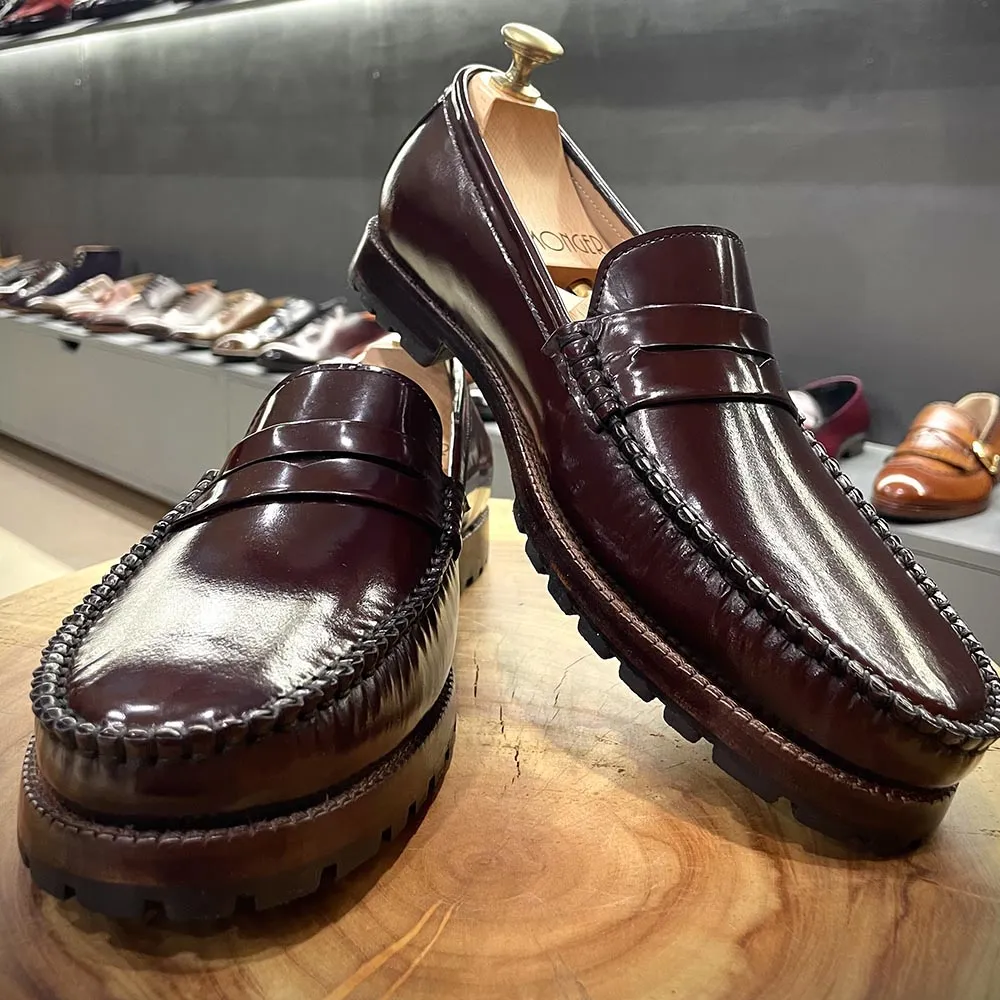 Burgundy Brushed Glossy Classic Moccasins
