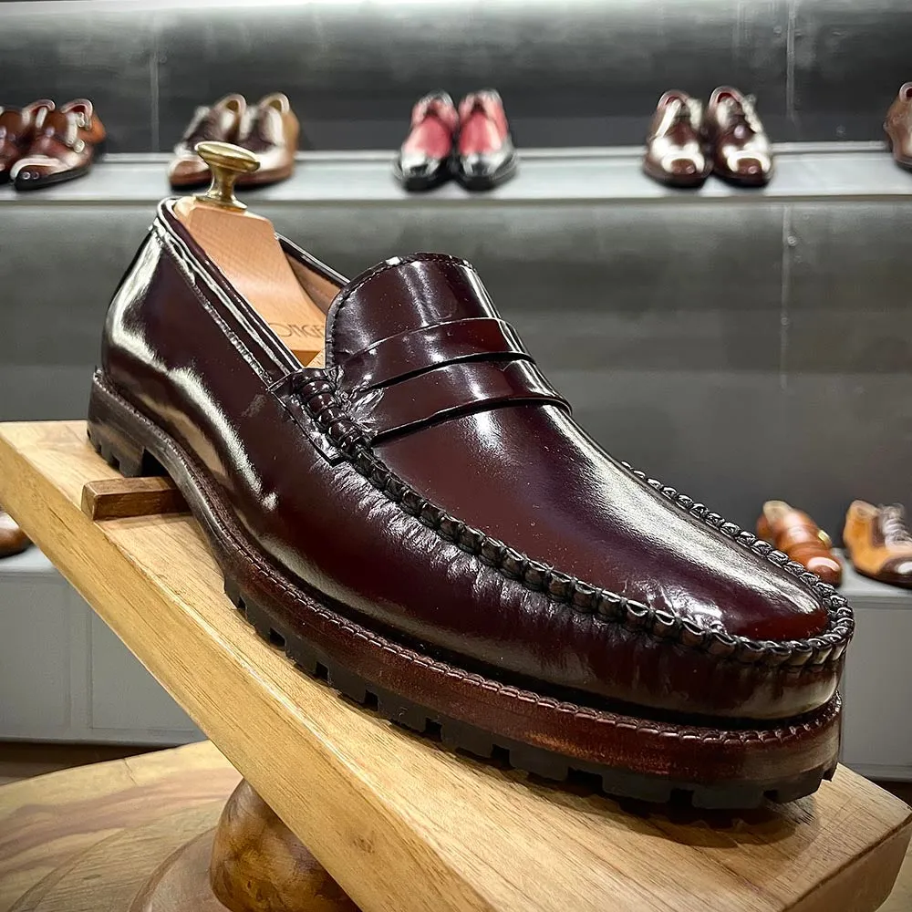 Burgundy Brushed Glossy Classic Moccasins