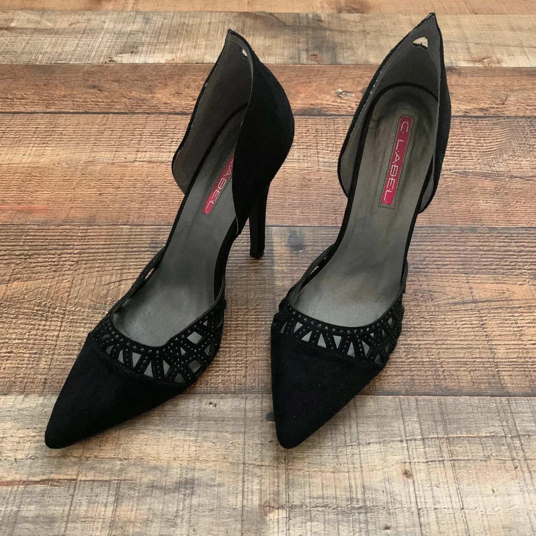 C Label Black Suede Pointed Toe Stilettos- Size 8.5