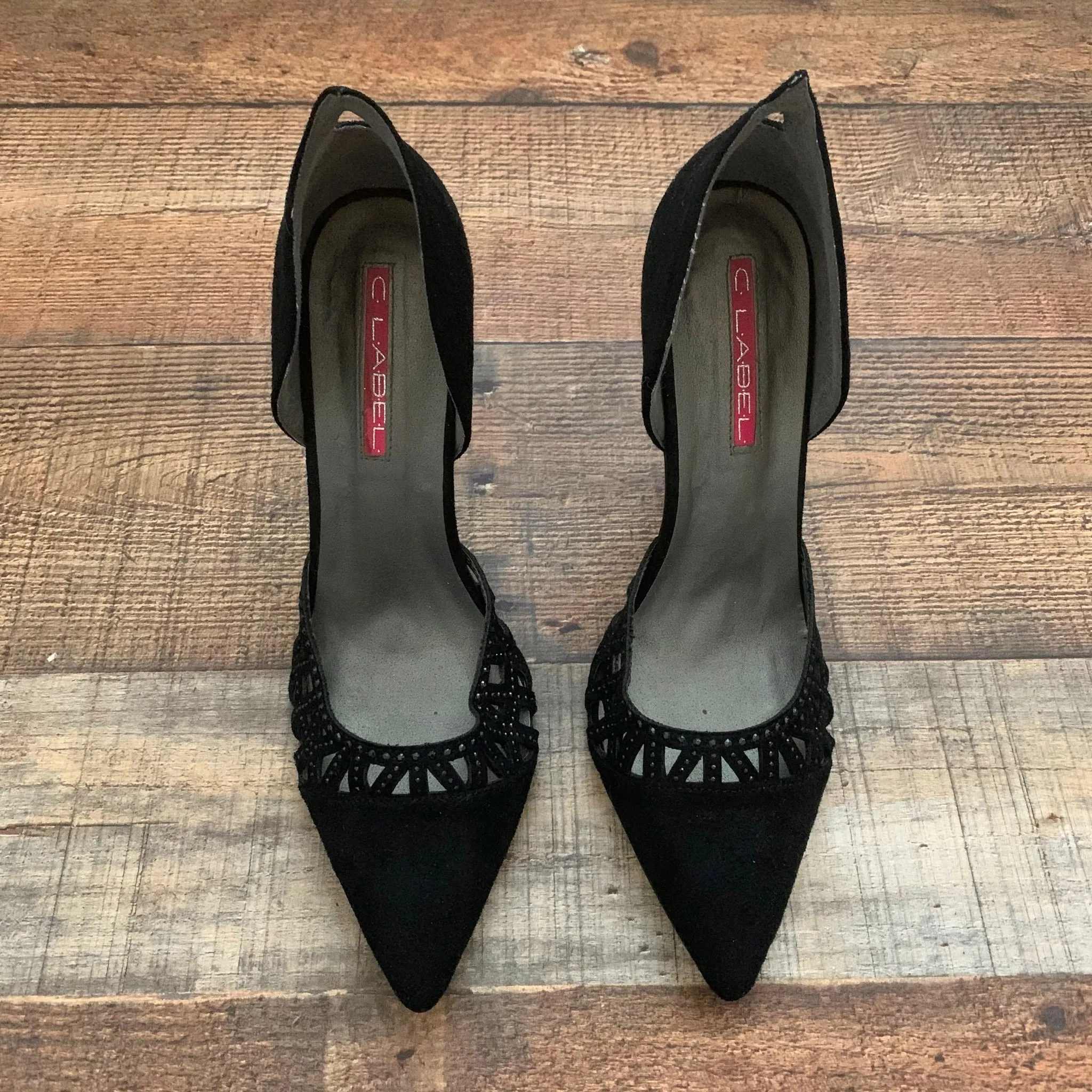 C Label Black Suede Pointed Toe Stilettos- Size 8.5