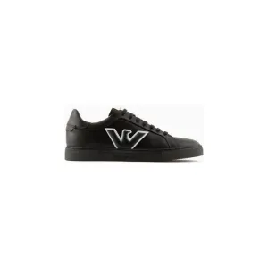 EMPORIO ARMANI LEATHER SNEAKERS WITH EAGLE PATCH