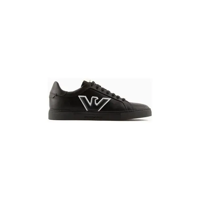 EMPORIO ARMANI LEATHER SNEAKERS WITH EAGLE PATCH