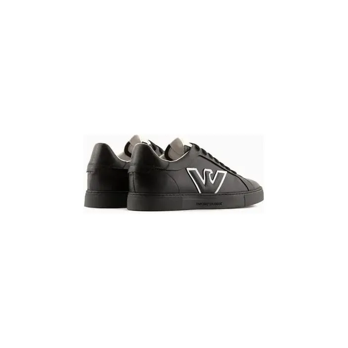 EMPORIO ARMANI LEATHER SNEAKERS WITH EAGLE PATCH