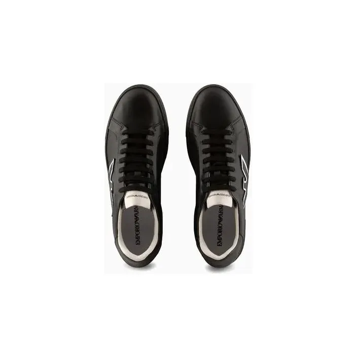EMPORIO ARMANI LEATHER SNEAKERS WITH EAGLE PATCH
