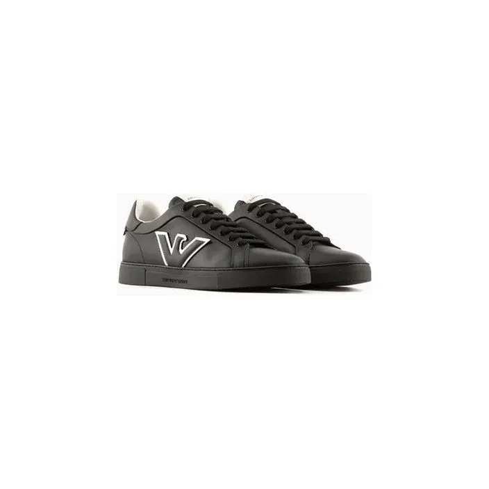 EMPORIO ARMANI LEATHER SNEAKERS WITH EAGLE PATCH