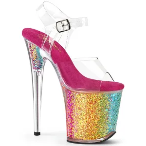 Flamingo-808RG-02 Clear/Rainbow Confetti, 8" Heels