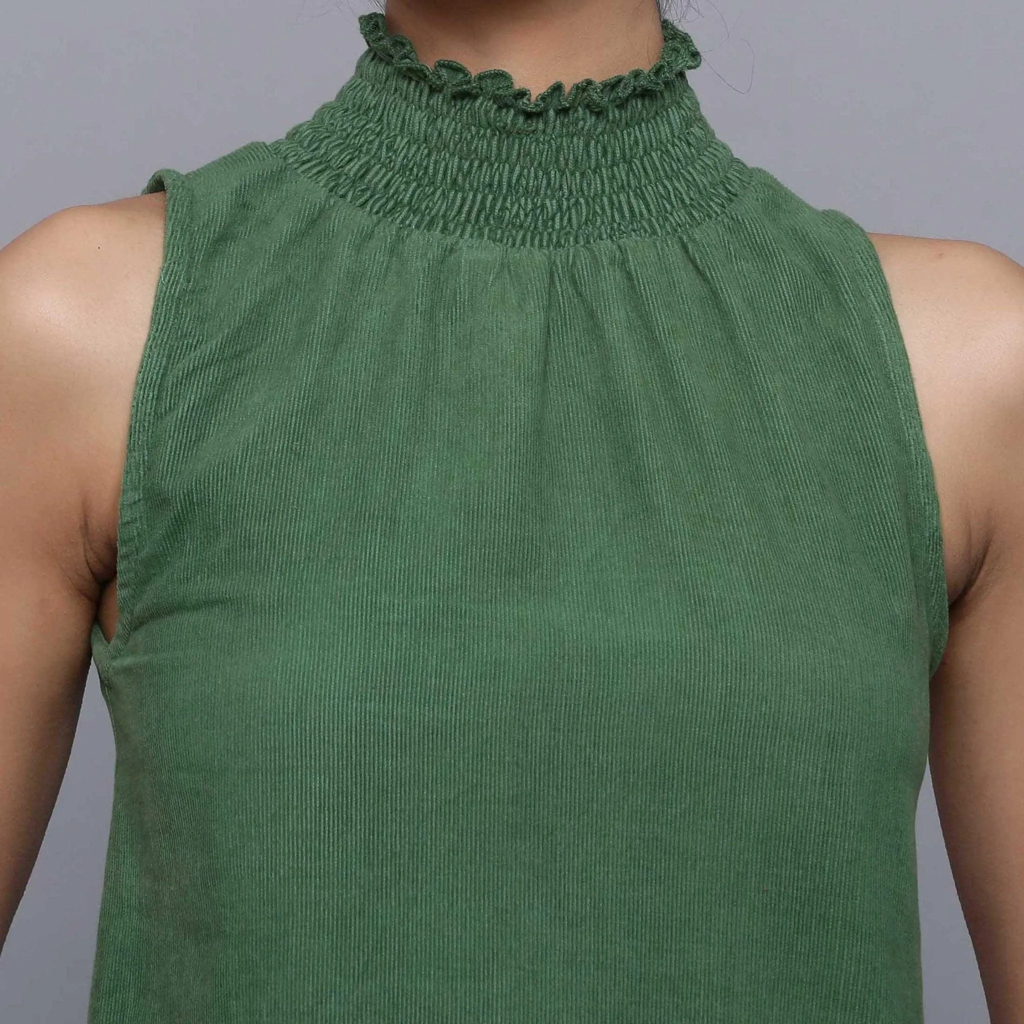 Green Warm Cotton Corduroy Turtleneck Top