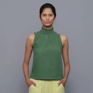Green Warm Cotton Corduroy Turtleneck Top