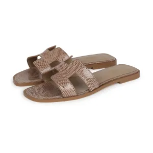 Hermes Oran Sandal Beige Argile Shiny Lizard 37.5 EU