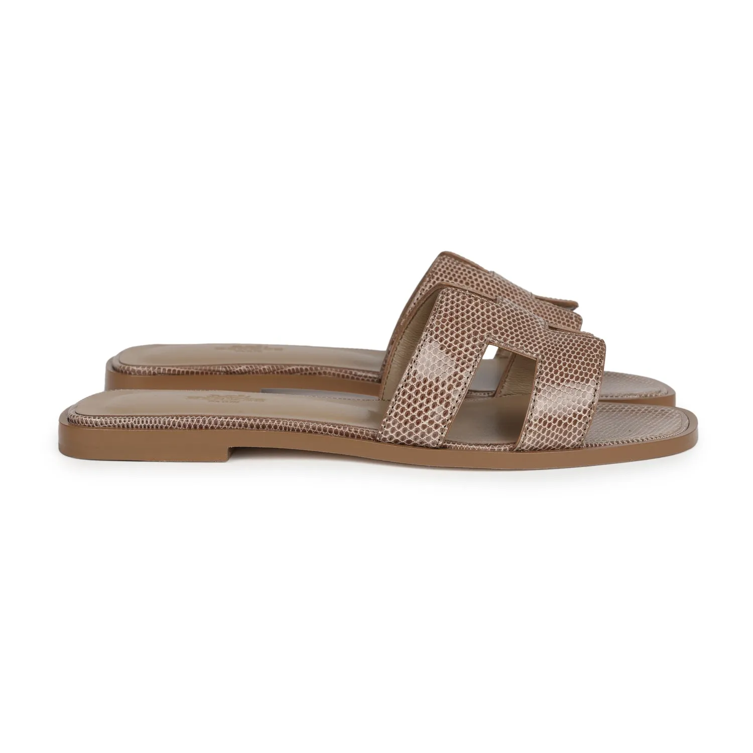 Hermes Oran Sandal Beige Argile Shiny Lizard 37.5 EU