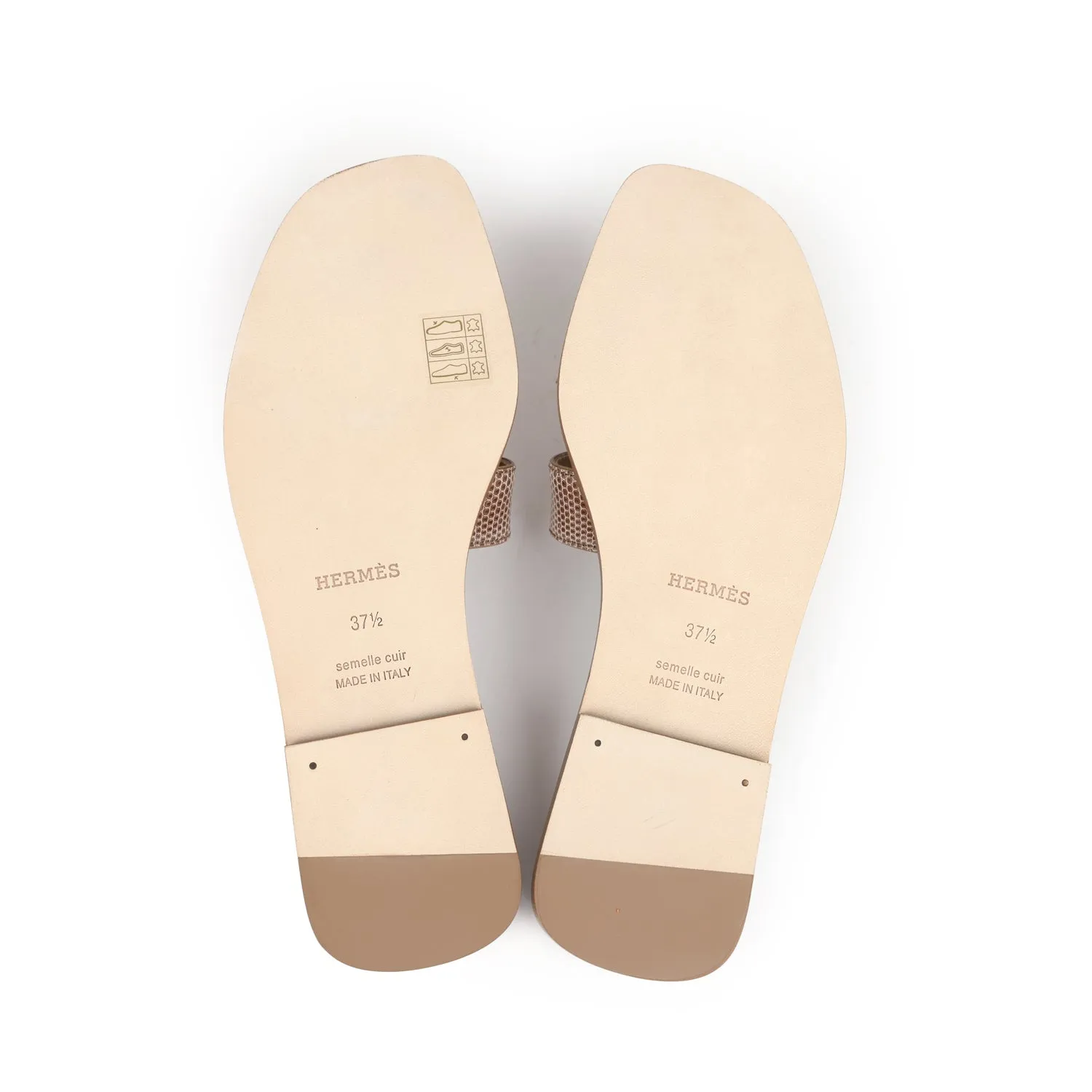 Hermes Oran Sandal Beige Argile Shiny Lizard 37.5 EU