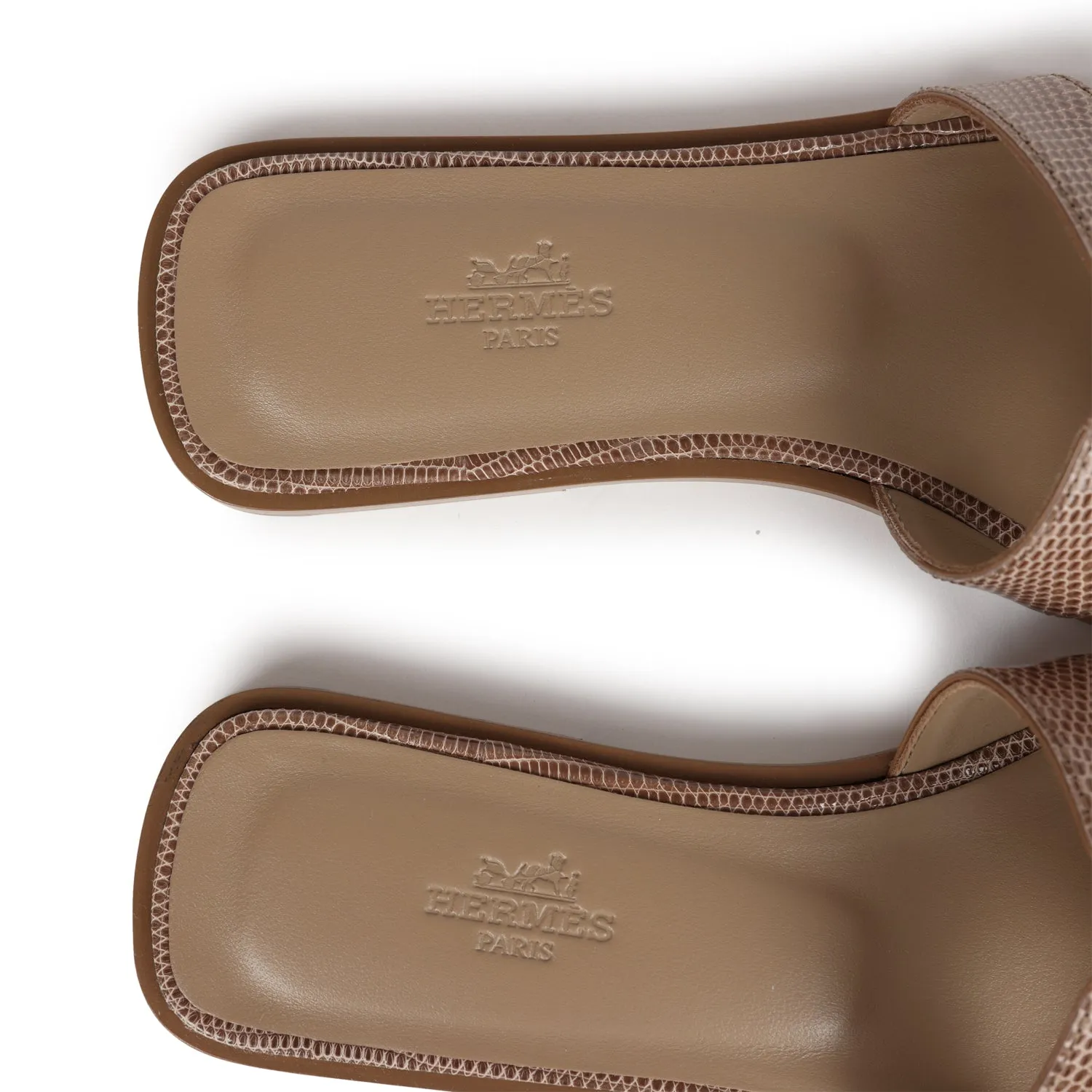 Hermes Oran Sandal Beige Argile Shiny Lizard 37.5 EU