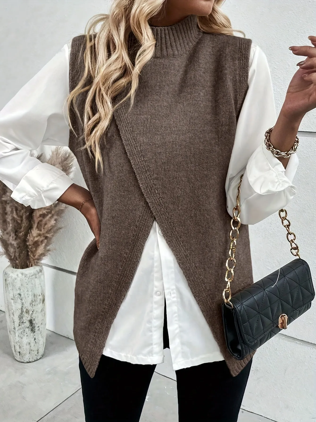 Jaane - Elegant High Neck Knit Cardigan