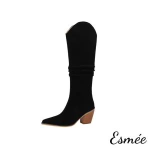 Leather Cowboy Long Boots with Riding Heels