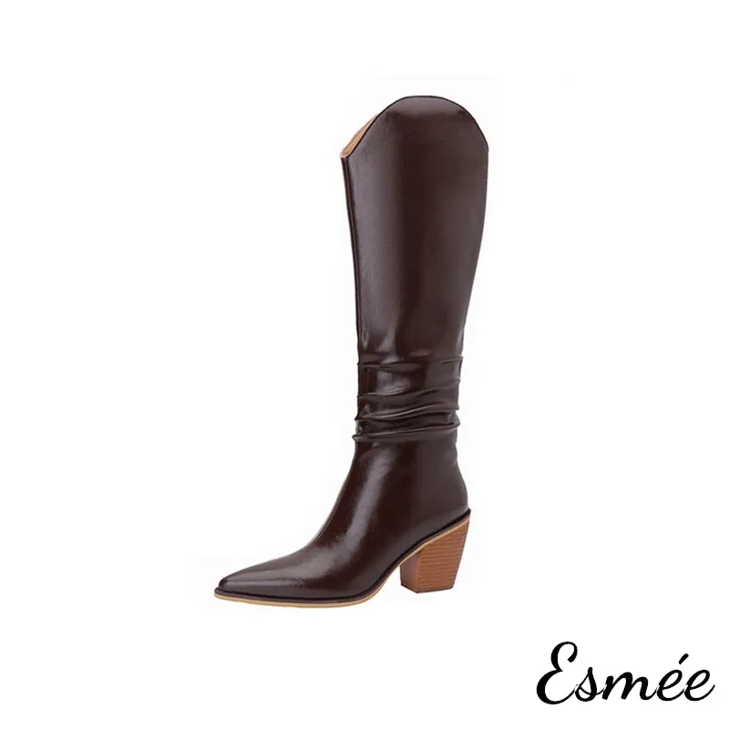 Leather Cowboy Long Boots with Riding Heels