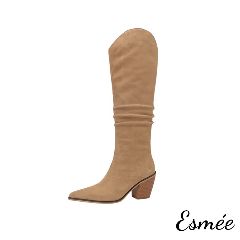 Leather Cowboy Long Boots with Riding Heels