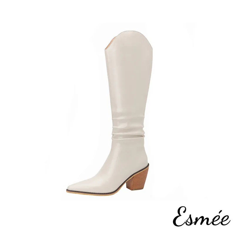 Leather Cowboy Long Boots with Riding Heels