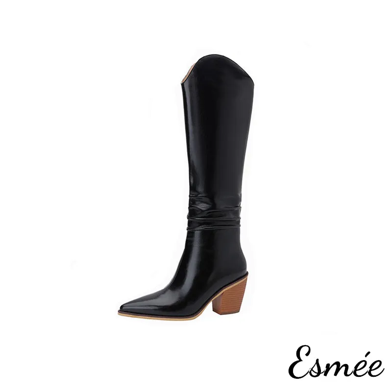 Leather Cowboy Long Boots with Riding Heels