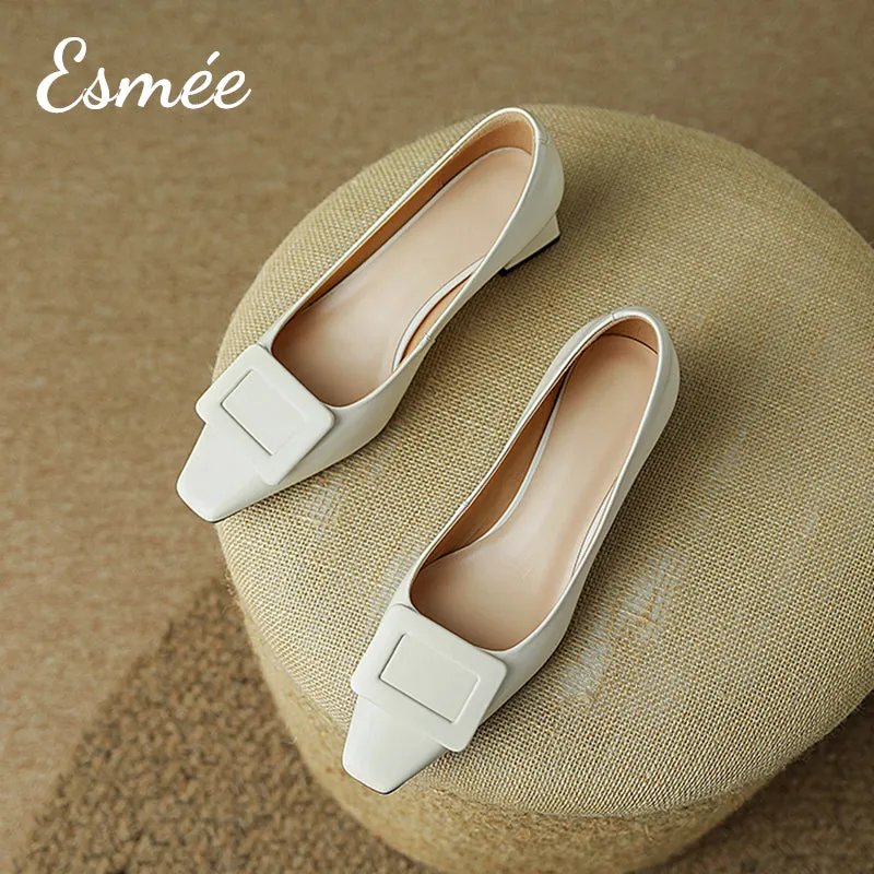 Leather High Heels with Buckle Design