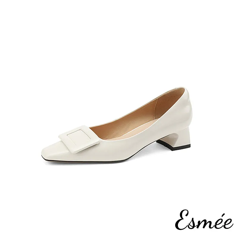Leather High Heels with Buckle Design