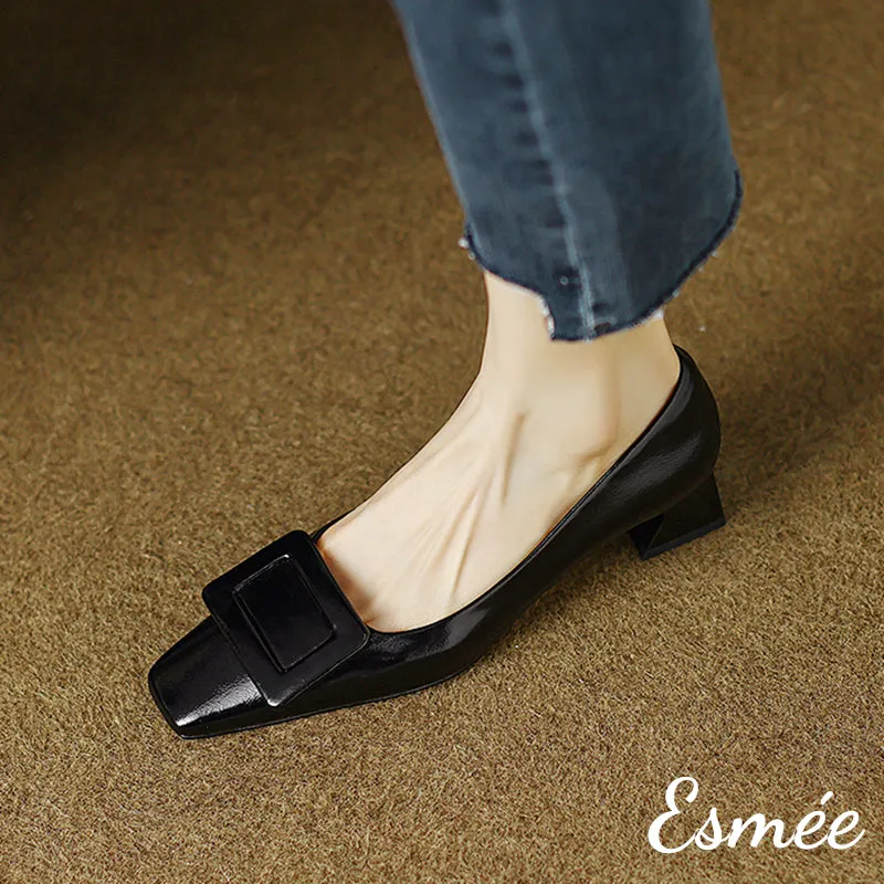 Leather High Heels with Buckle Design
