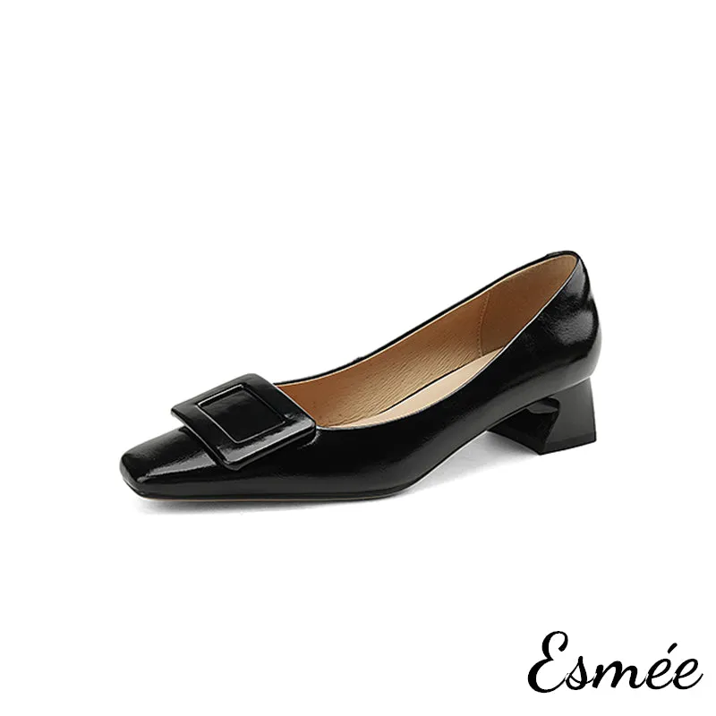 Leather High Heels with Buckle Design
