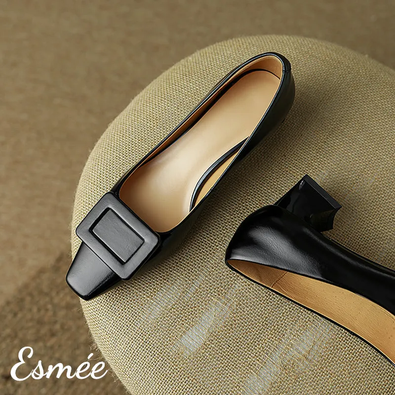 Leather High Heels with Buckle Design