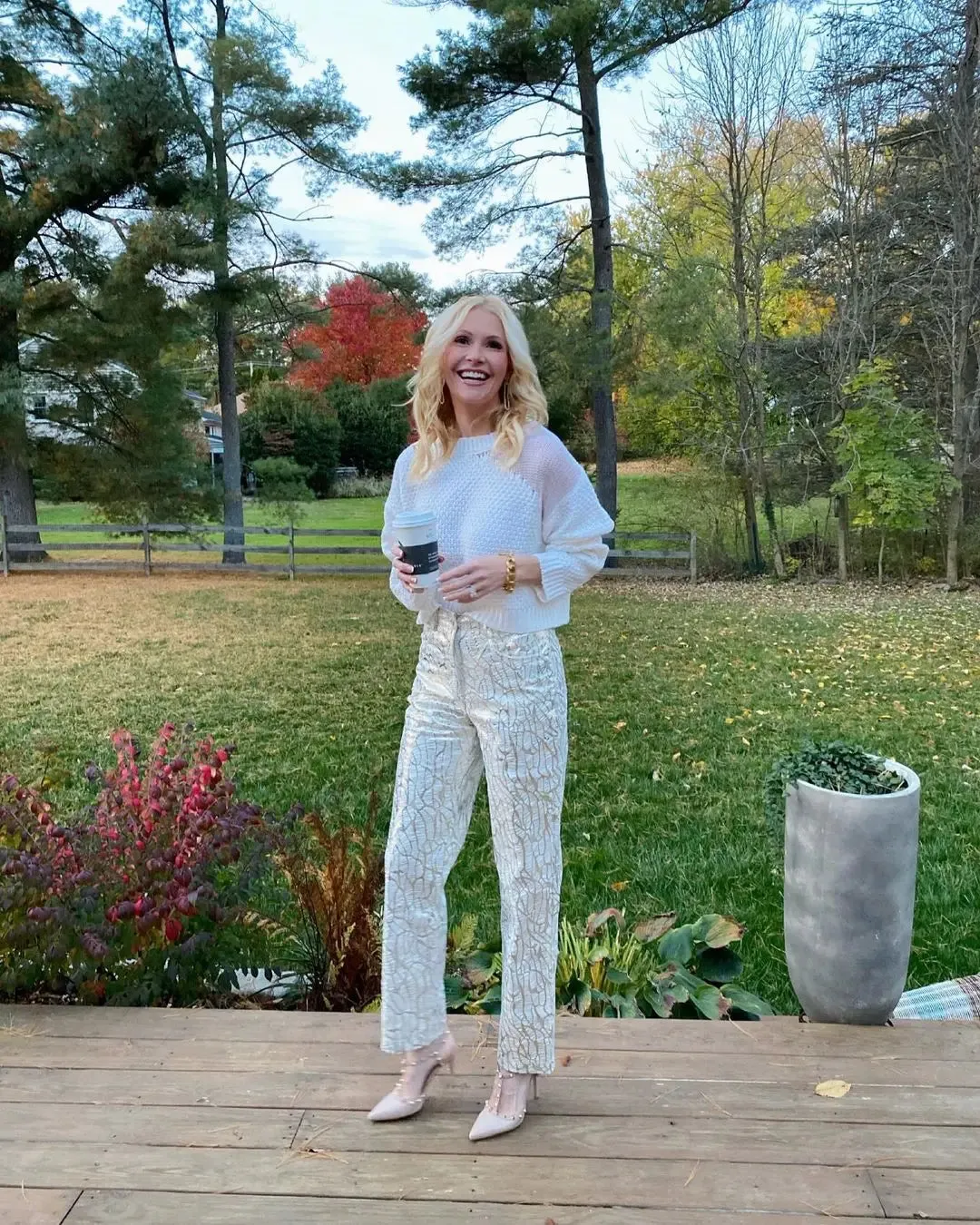 Lupe Printed Silver Metallic Shiny Pants