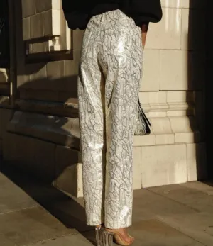 Lupe Printed Silver Metallic Shiny Pants