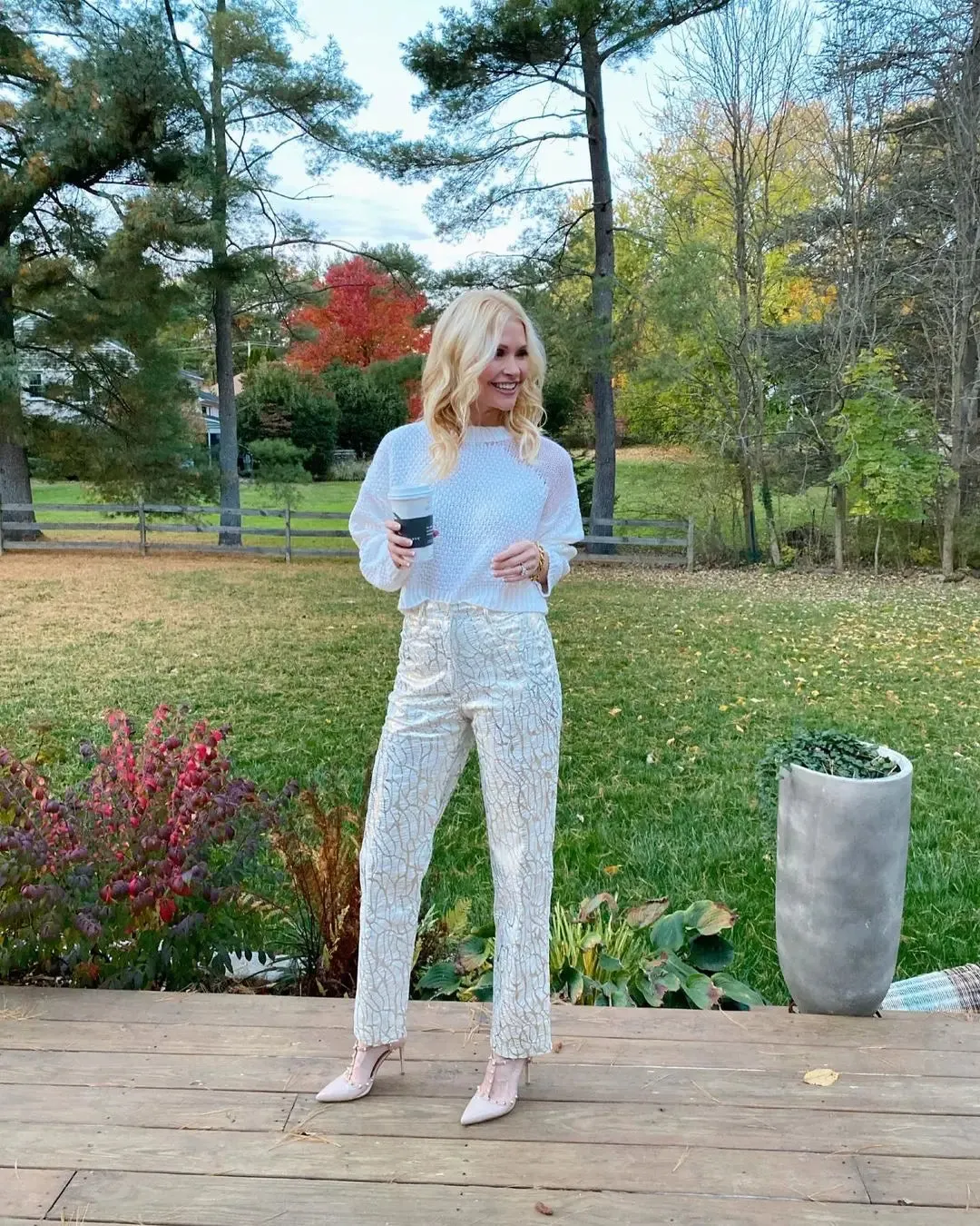 Lupe Printed Silver Metallic Shiny Pants