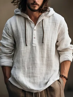 Men's Long Sleeve Casual Cotton Hooded Sweatshirt - Comfortable Daily Wear